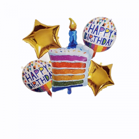 Set 7 baloane folie aniversare 50 ani cu heliu, folie figurina Tort, zi de nastere, 2 baloane folie rotunde Happy Birthday, 2 stelute aurii si cifre folie aurii [3]