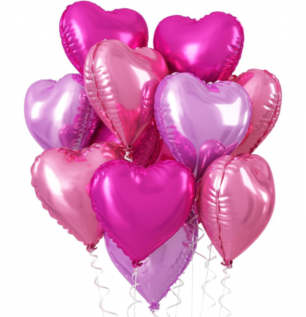Închirieri - Set 9 baloane inima folie 45cm, roz, fuchsia si mov, Valentine's Day