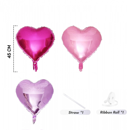 Set 9 baloane inima folie 45cm, roz, fuchsia si mov, Valentine's Day [1]