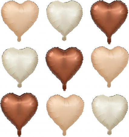 Nuntă - Set 9 baloane Inima folie nuante nude satinat, 45cm diametru, Buchet baloane Boho