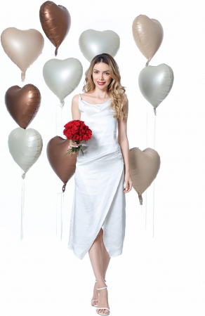 Set 9 baloane Inima folie nuante nude satinat, 45cm diametru, Buchet baloane Boho [4]