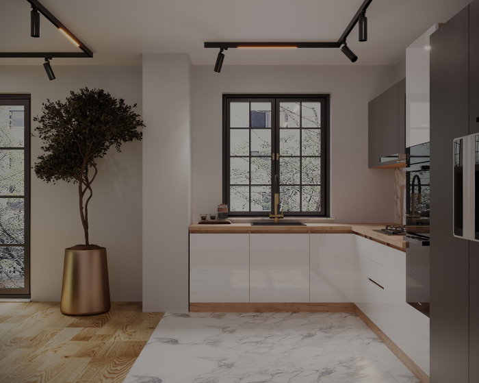 Bucătărie Chelsea Colț V2 Gri Antracit Alb Stejar K003 221/300x60x200 cm [2]