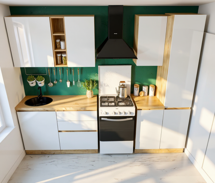 Bucătărie Chelsea Stejar K003 Alb 200x60x215 cm [4]