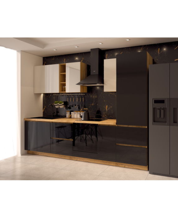 Bucatarie Chelsea, Stejar K003 - Alb/Negru, 300x60x215cm [4]