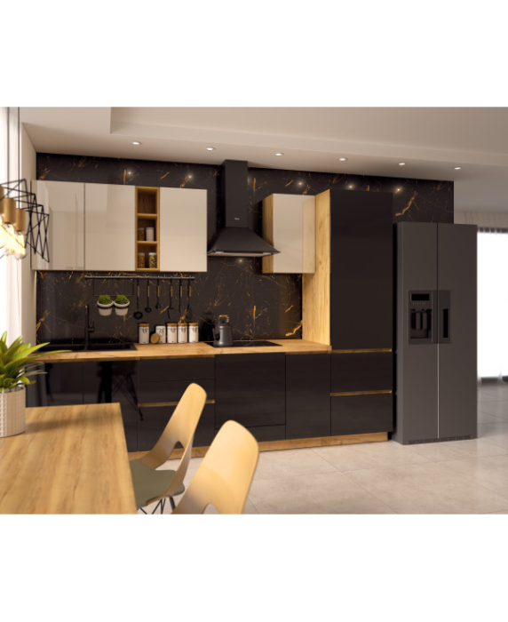 Bucatarie Chelsea, Stejar K003 - Alb/Negru, 300x60x215cm [3]