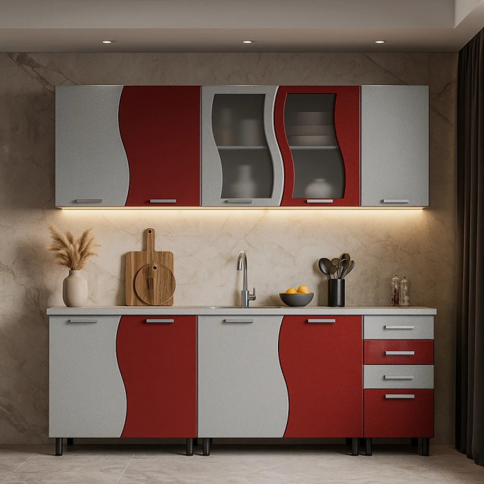 Bucatarie CIP S MDF Rosu Metalizat 2m