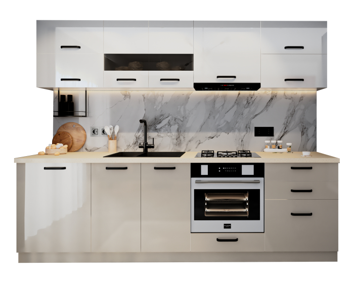 Bucatarie Daria MDF, V1 260x60x200cm, Alb+Cappuccino [5]