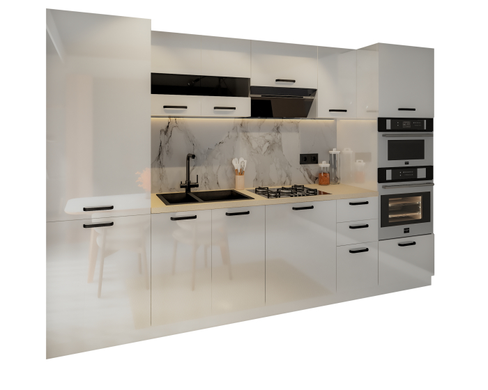 Bucatarie Daria, MDF Alb Lucios, 303x60x200cm [3]