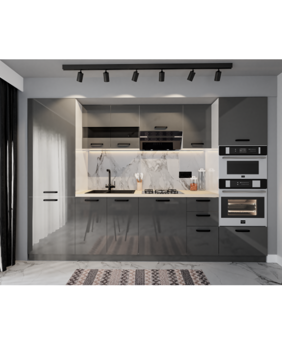 Bucatarie Daria, MDF Gri antracit, 303x60x200cm