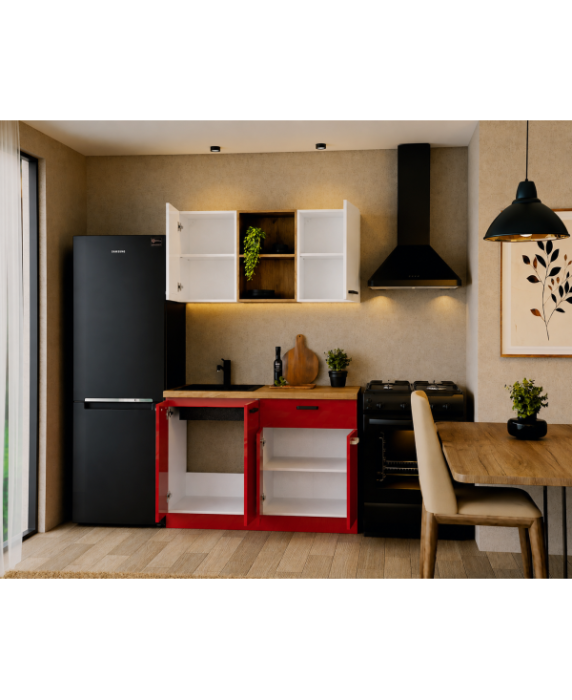 Bucatarie Daria MDF V1, 120x60x200cm, Alb lucios+Rosu [3]