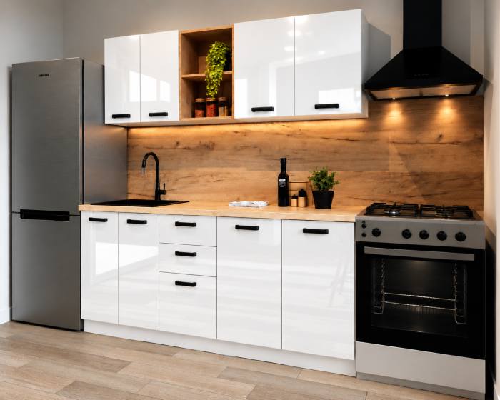 Bucatarie Daria MDF V1, 180x60x200cm, Acril Alb [2]