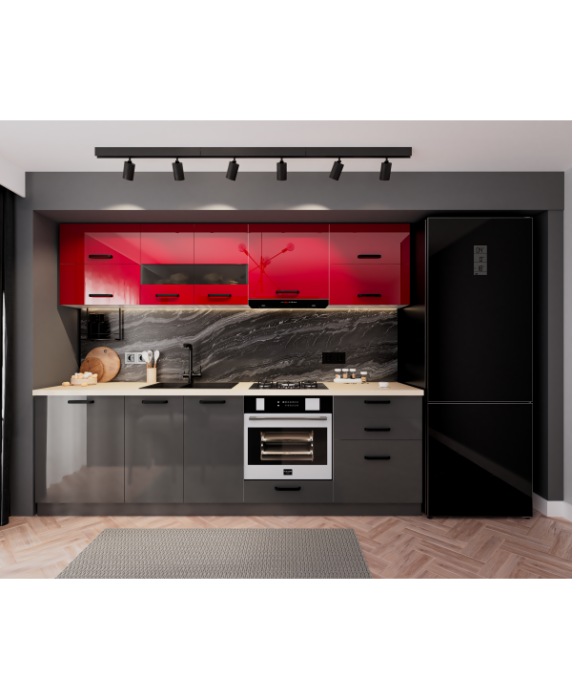 Bucatarie Daria MDF, V1 260x60x200cm, Rosu+Antracit