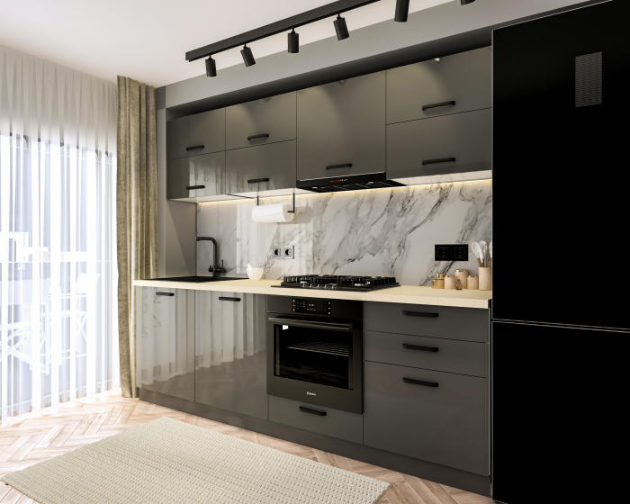 Bucatarie Daria V2, 240x60x200cm, Gri Antracit [2]