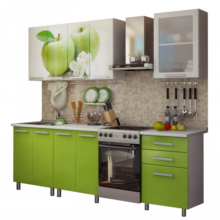 Bucatarie Famp Mar, 180x60x200 cm, Alb + Verde [2]