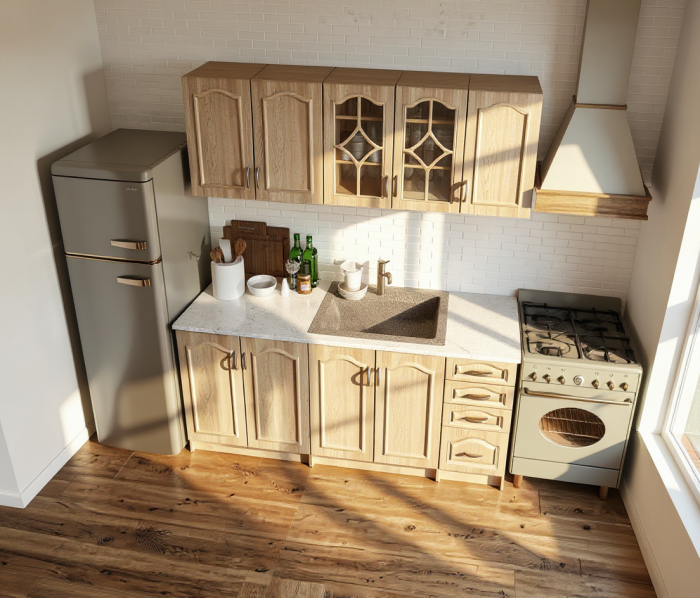 Bucătărie Olea Mebel MDF Mesteacăn cu blat întreg 200x60x200cm [3]