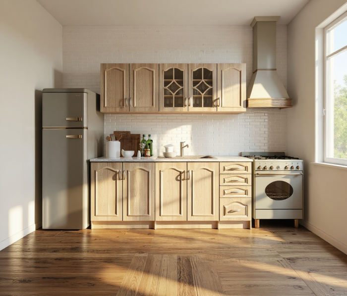 Bucătărie Olea Mebel MDF Mesteacăn cu blat întreg 200x60x200cm [4]