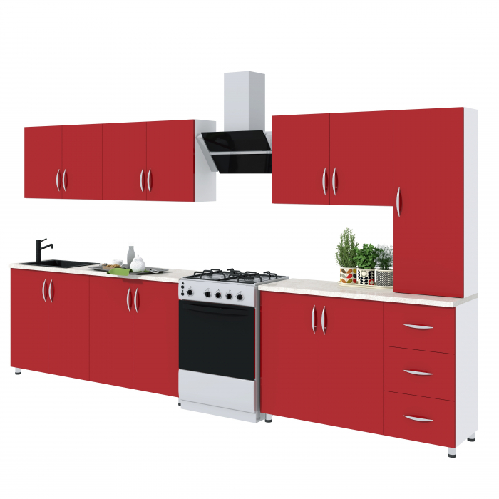 Bucatarie Yustina rosu sidefat, 280x43x189cm [3]