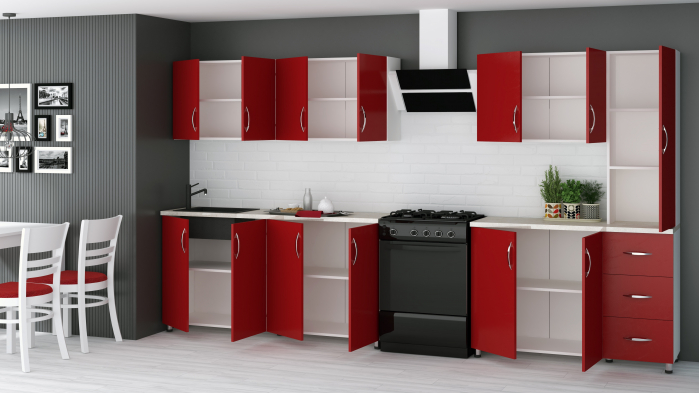 Bucatarie Yustina rosu sidefat, 280x43x189cm [2]