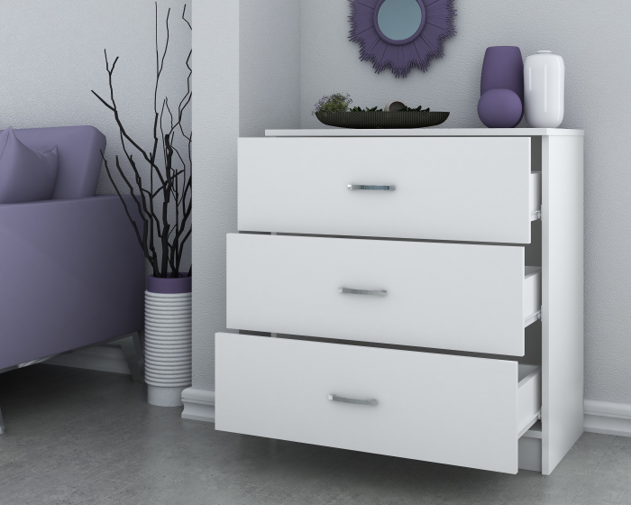 Comoda 3 Sertare Ro, 72x40x79 cm, Alb [2]