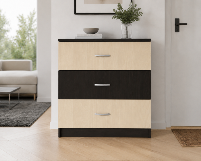Comoda 3 Sertare Wenge Mesteacan 72x40x79 cm [2]
