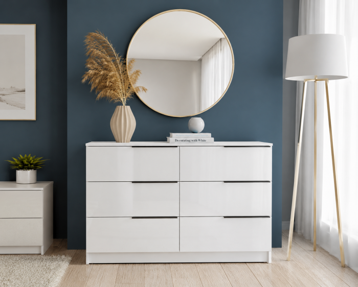 Comoda Prestige 6 Sertare  Acril Alb 120x40x77cm [4]