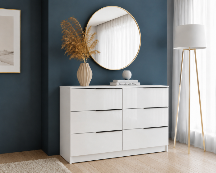 Comoda Prestige 6 Sertare  Acril Alb 120x40x77cm [2]