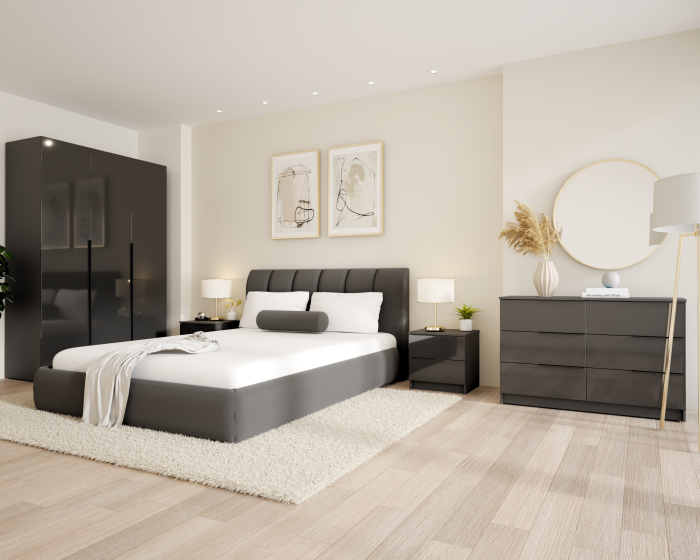 Dormitor Prestige 3 Usi cu pat tapitat Acril Antracit [3]