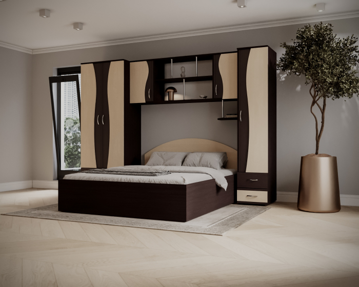 Dormitor Tineret cu D2 Wenge+Mesteacan