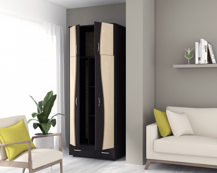 Dulap 2Usi S Despartitor, 198x90x50 cm Wenge+Mesteacan [2]