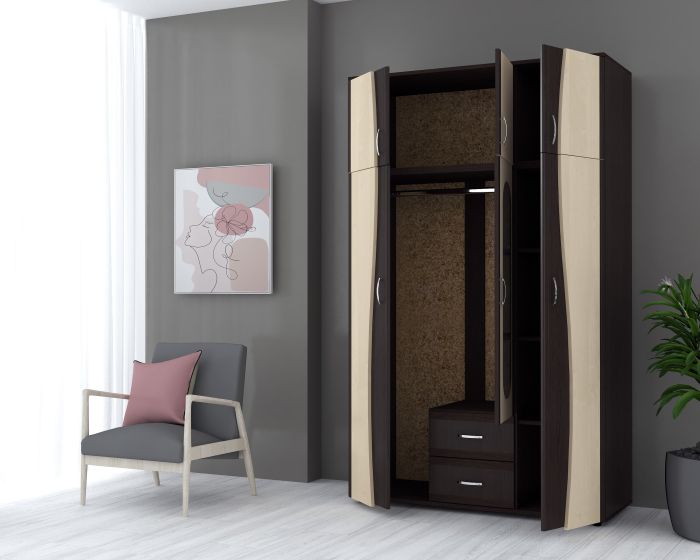 Dulap 3Usi "S", 120x50x198 cm Wenge+Mesteacan [2]