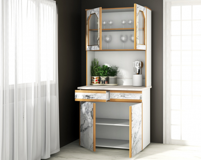 Dulap 90 Pal, Alb+Pietra Bianco 91x33/60x197 cm [2]