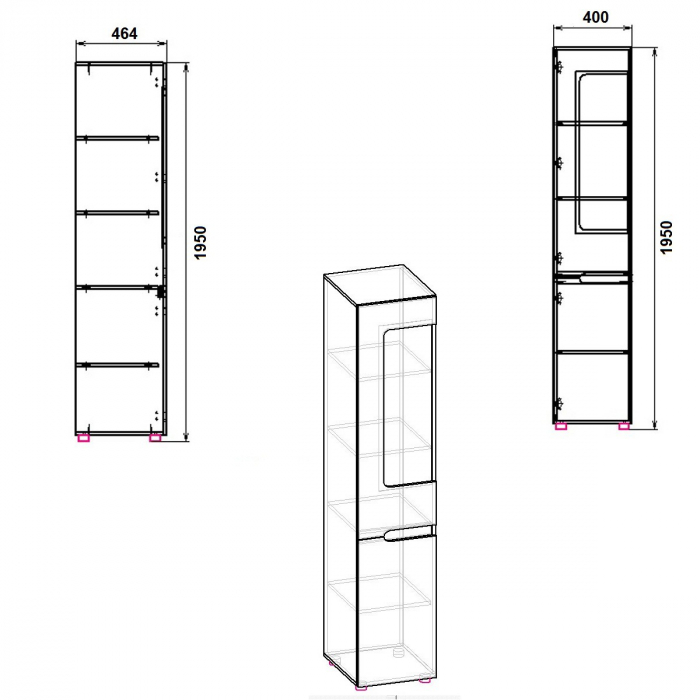 Dulap STIL-24 ST, 40x46x195 cm Wenge+Mesteacan [6]