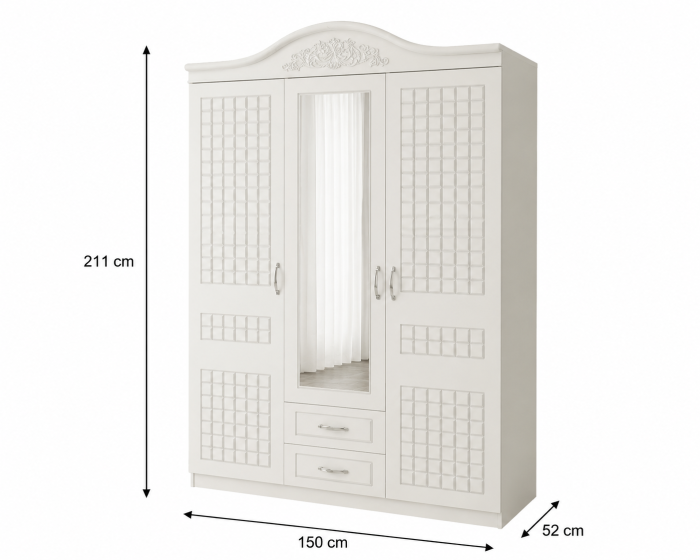 Dulap ZQE 012 MDF 3 Usi cu 2 sertare 150x211x52 cm Alb [7]