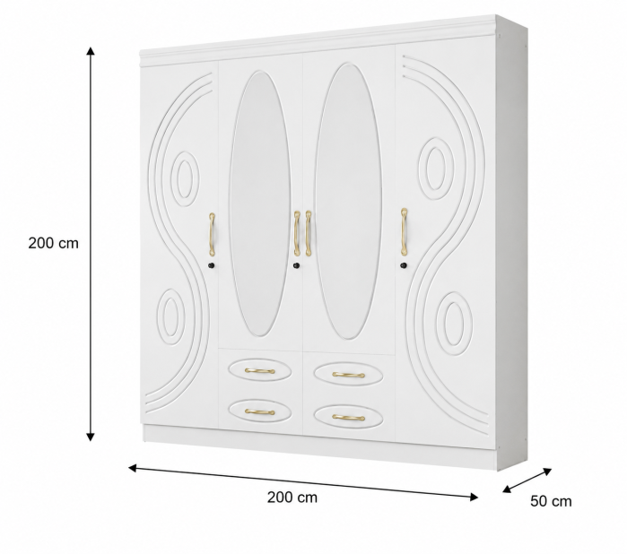 Dulap ZQW-038 MDF - 4 Usi/4 Sertare 200x50x200 cm Alb [5]