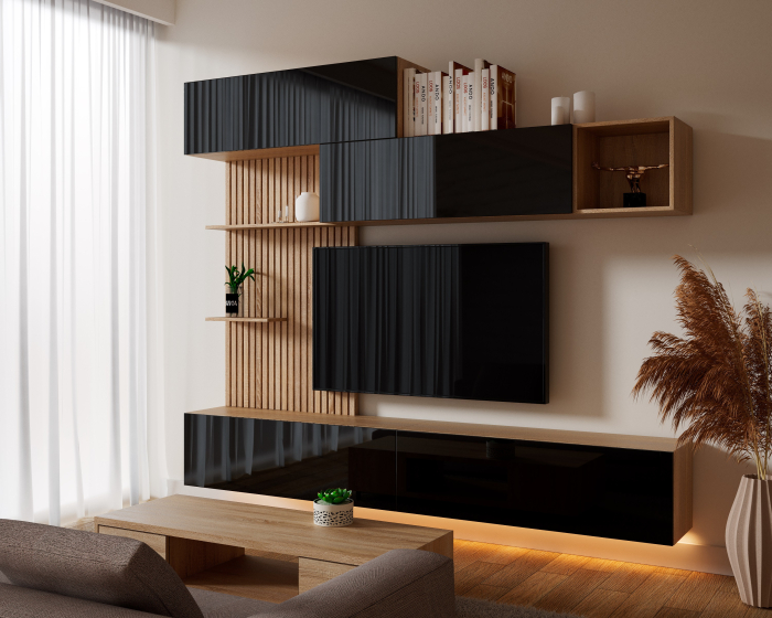 Living Evora Acril Negru 240x34x218cm [2]