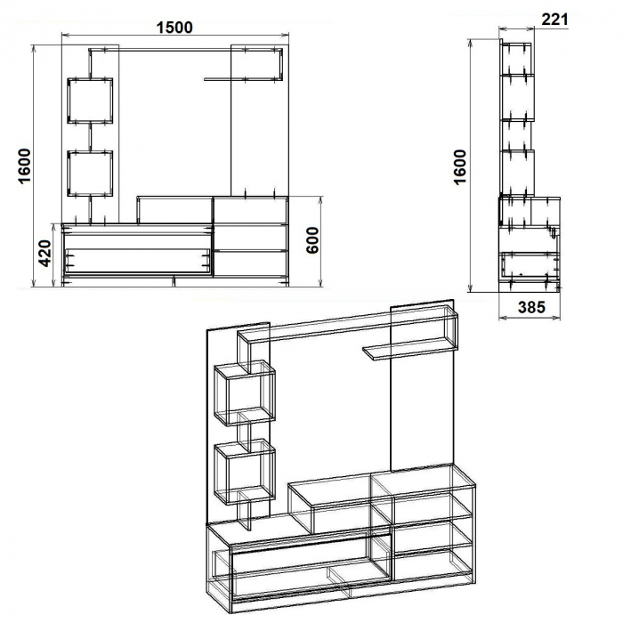 Living Milana 150x38x160 cm Sonoma + Alb [2]
