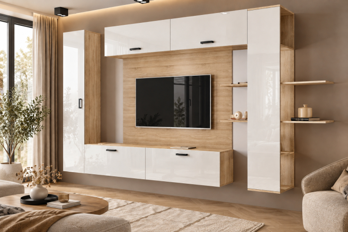 Living MP1 Sonoma + Acril Alb, Antracit, Rosu, Negru, Cappuccino [2]