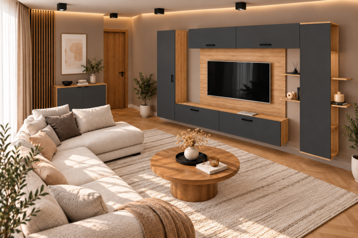 Living MP1 Sonoma + Pal Alb, Antracit, Gri ciment [4]
