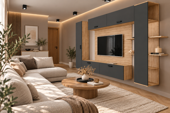 Living MP1 Sonoma + Pal Alb, Antracit, Gri ciment [3]