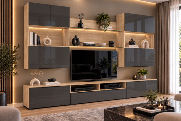 Living MP2 Sonoma + Acril alb, negru, antracit, cappucino Sonoma+Antracit [2]