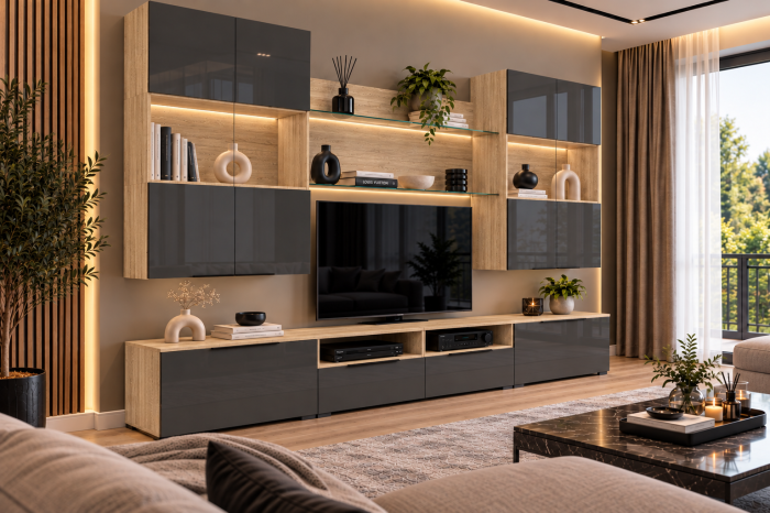 Living MP2 Sonoma + Acril alb, negru, antracit, cappucino Sonoma+Antracit [3]