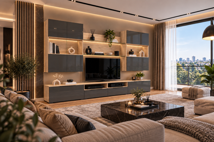 Living MP2 Sonoma + Acril alb, negru, antracit, cappucino Sonoma+Antracit [5]