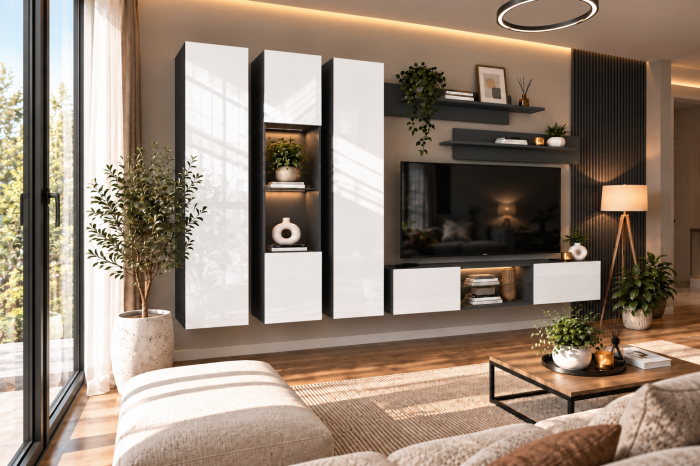 Living MP3 Antracit + Acril cappuccino, alb, negru Antracit+Alb [3]