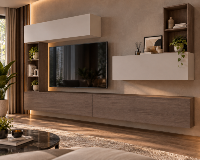 Living MP4 Stejar K696 Umber Primavera + Kasmir, Gri ciment, Alb mat Stejar K696 Umber Primavera+Kasmir [3]