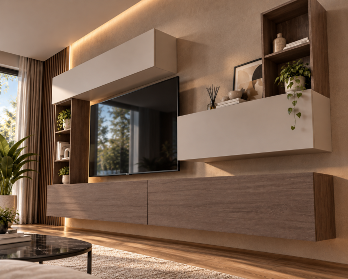 Living MP4 Stejar K696 Umber Primavera + Kasmir, Gri ciment, Alb mat Stejar K696 Umber Primavera+Kasmir [4]