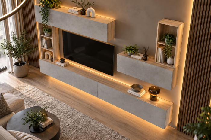 Living MP4 Stejar Sonoma + Gri ciment, Antracit, Alb mat Sonoma+Gri ciment [3]