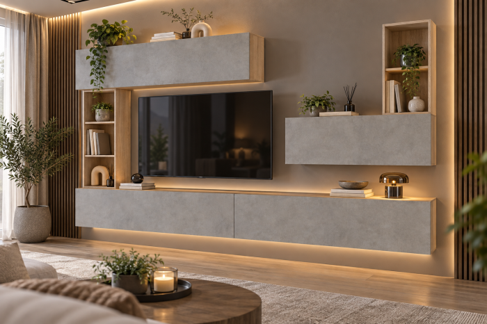 Living MP4 Stejar Sonoma + Gri ciment, Antracit, Alb mat Sonoma+Gri ciment [4]
