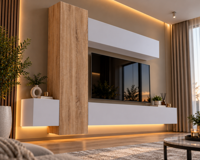 Living MP6 Stejar Sonoma + Gri ciment, Antracit, Alb mat Sonoma+Alb [2]