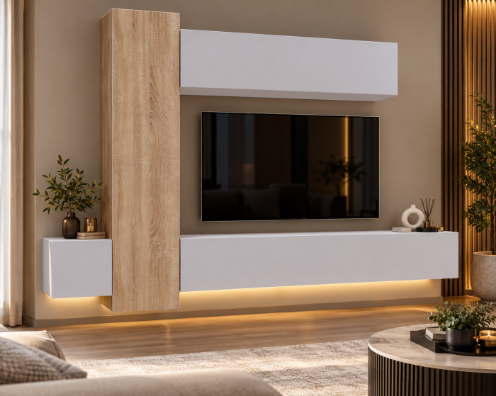 Living MP6 Stejar Sonoma + Gri ciment, Antracit, Alb mat Sonoma+Alb [5]