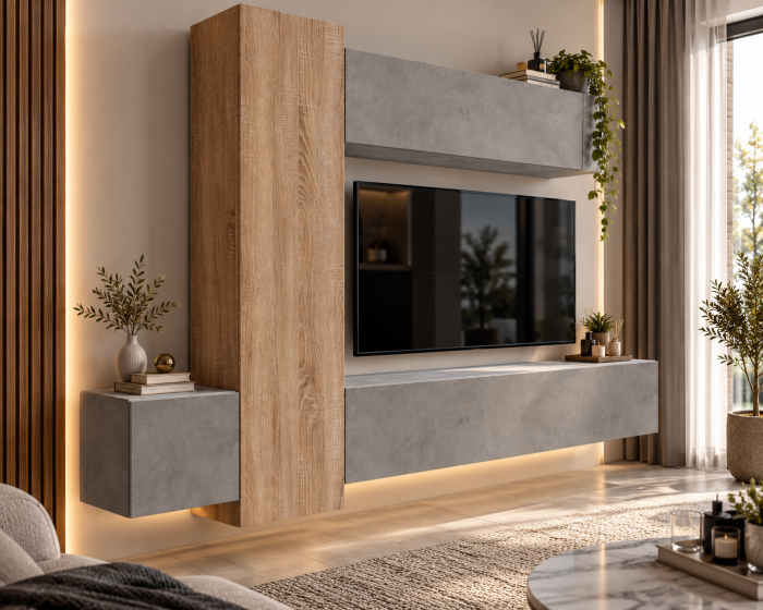 Living MP6 Stejar Sonoma + Gri ciment, Antracit, Alb mat Sonoma+Gri ciment [4]